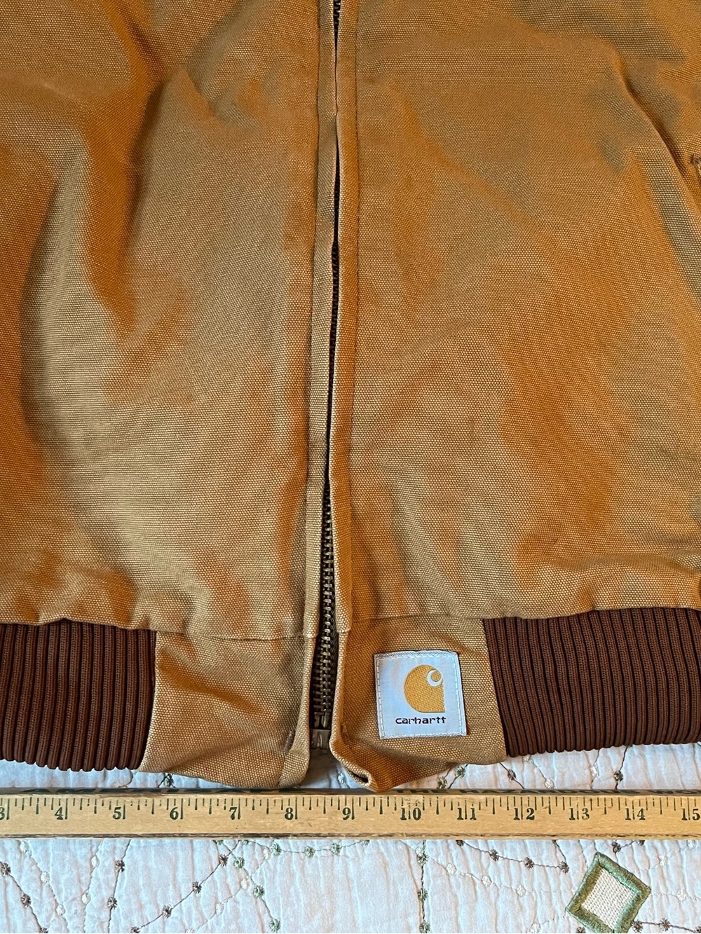 Carhartt Jacket Brown Canvas Red Quilted Lining Western Style Shoulder Yokes USA - Picture 5 of 16